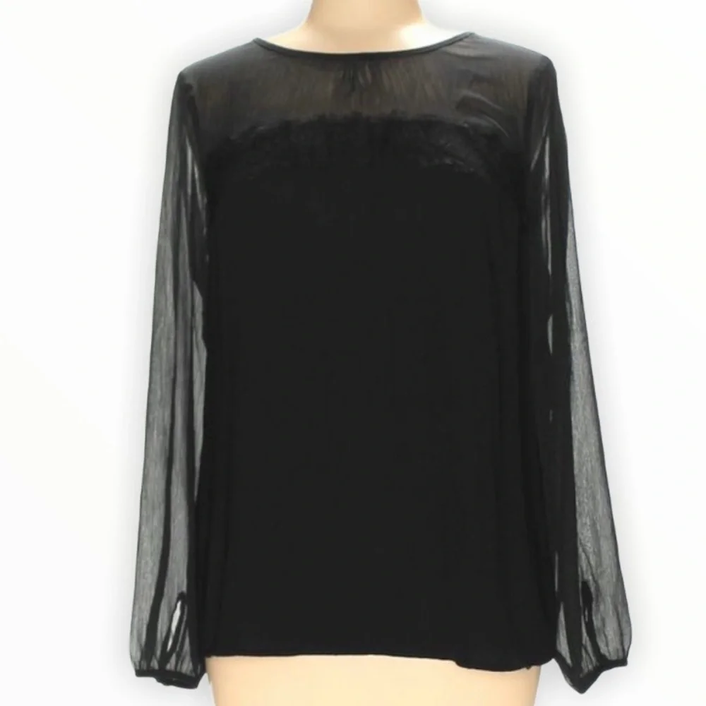 VTG David Hayes Black Sheer Silk Blouse 14 - Picture 2 of 8